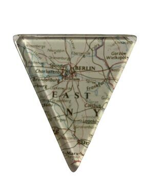 Vintage Map Attack Berlin East Germany Triangle Brooch Pin Blue Glitter Back